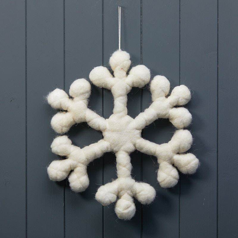 Hanging White Wool Snowflake Ornament detail page